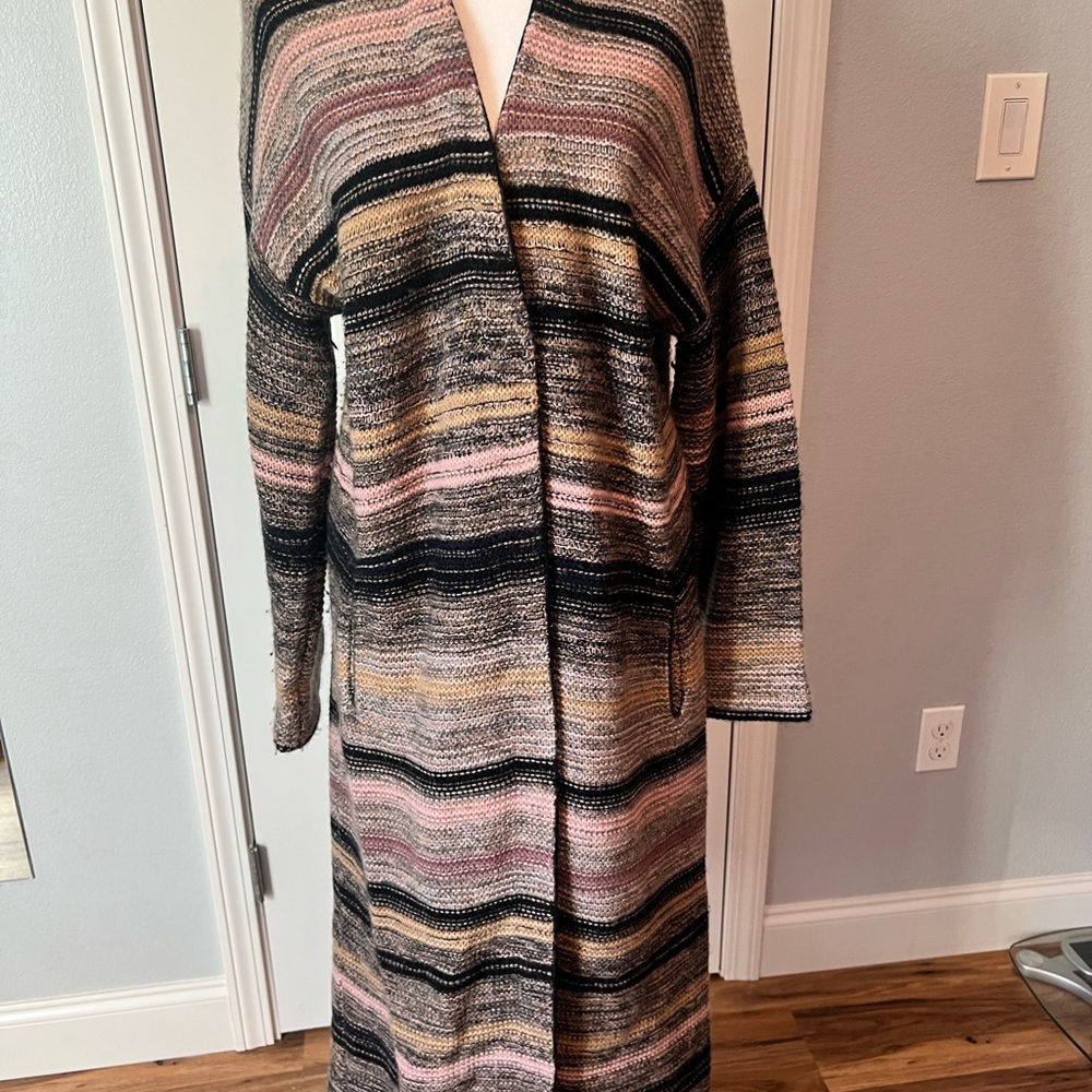 360 Cashmere Pink and Black Striped Cardigan